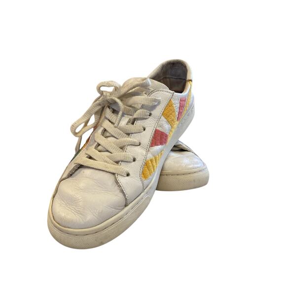 Soludos x Lockhart Embroidery Good Vibes White Leather Rainbow Hippie Shoes Sz 8 - Picture 13 of 16